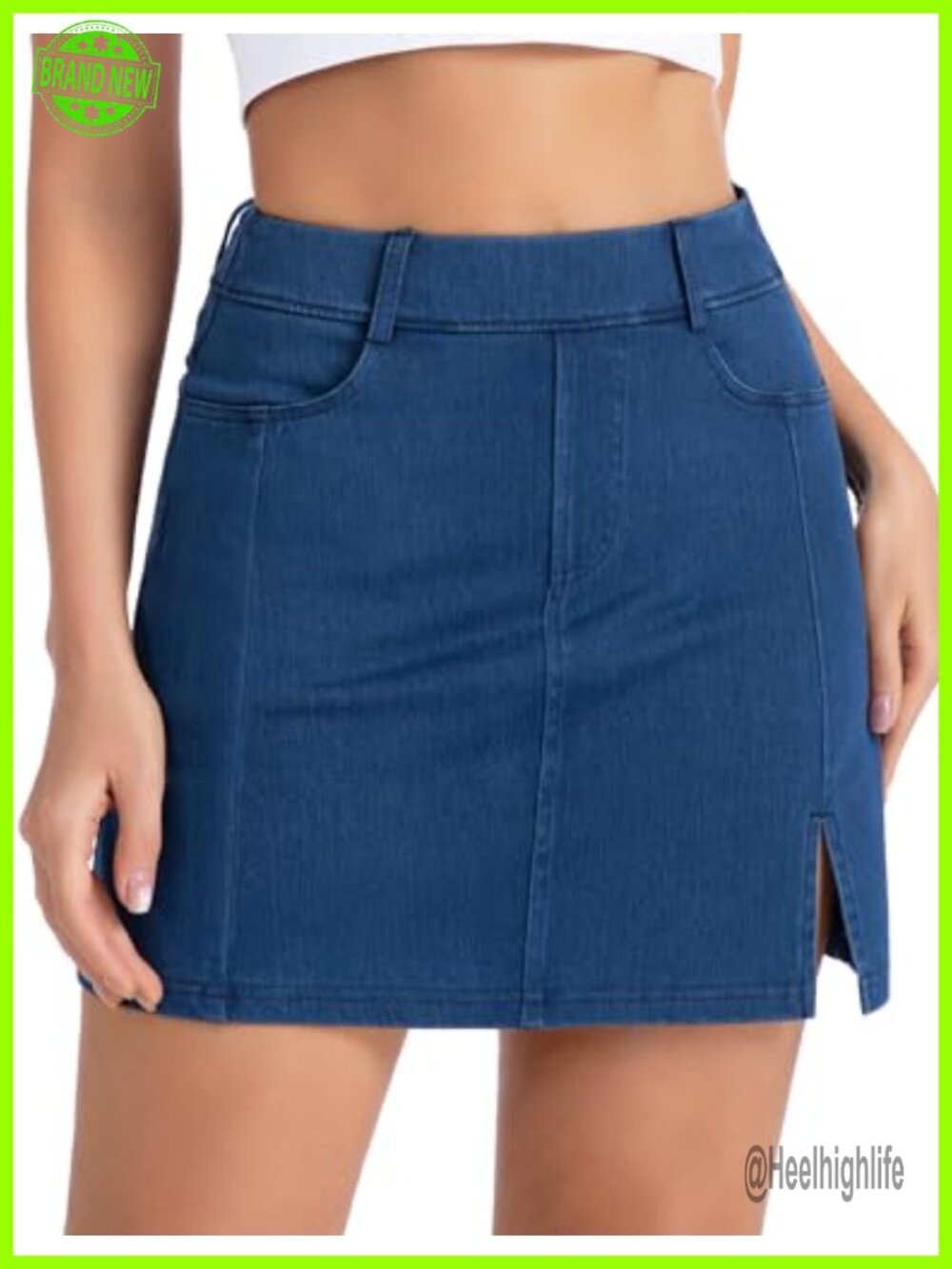Stretchy Denim Skort Pull On Side Split Slim Fit Casual Women's